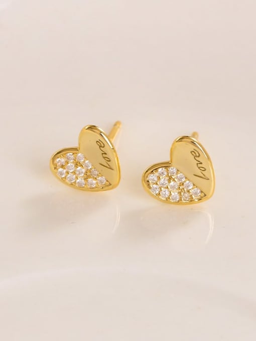 ES1667 [Gold] 925 Sterling Silver Cubic Zirconia Heart Minimalist Stud Earring